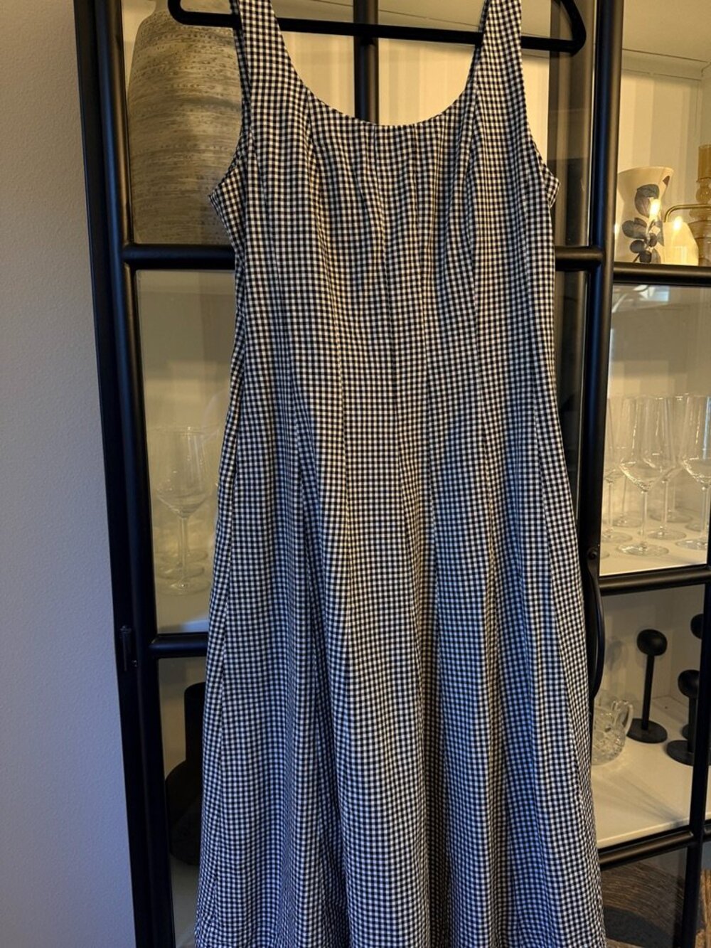 A New Day Gingham Midi Sundress Black White Pleated Zipper 8